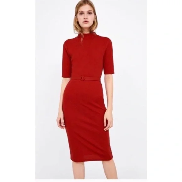 ZARA Chic Red Midi Dress - Picture 1 of 8